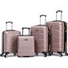 R.Leone Valigia da 1 Fino a Set 4 Trolley Rigido grande, medio, bagaglio a mano 55x40x23 cm Wizz, ITA Airways e bagaglio 45x36x20 cm EasyJet in ABS 8001 (Rose Gold, Set 4 Pezzi XS S M L)