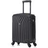 R.Leone Valigia da 1 Fino a Set 4 Trolley Rigido grande, medio, bagaglio a mano 55x40x23 cm Wizz, ITA Airways e bagaglio 45x36x20 cm EasyJet in ABS 9001 (Nero, XS Bagaglio Low cost)