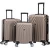 R.Leone Valigia da 1 Fino a Set 4 Trolley Rigido grande, medio, bagaglio a mano 55x40x23 cm Wizz, ITA Airways e bagaglio 45x36x20 cm EasyJet in ABS 9001 (Oro, Set 3 Pezzi S M L)