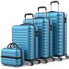 NUMADA - Set di valigie 4pzs (53/63/75cm) e borsa da toilette Blu, ABS Resistente, Leggero con 4 ruote doppie e lucchetto combinazione laterale