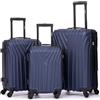 R.Leone Valigia da 1 Fino a Set 4 Trolley Rigido grande, medio, bagaglio a mano e bagaglio EasyJet 45X36X20cm 4 ruote in ABS 9002 (Blu, Set 3 Pezzi S M L)