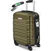 KESSER Valigia da viaggio rigida con bilancia per valigia + etichetta per bagagli, trolley con serratura a combinazione, 4 ruote in ABS, manico telescopico, verde oliva, Handgepäck 55cm - 55L