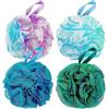 DadyMart - Set di 4 spugnette per bagno e doccia, 60 g, in rete, spugne rotonde esfolianti per il corpo, per uomini e donne, colori floreali