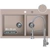 empiria SINK QUALITY Lavello doppio beige con rubinetto, lavello in granito a doppia vasca 86x50 cm, doppio lavello da cucina con sifone e impregnante, 2 vasche per mobile sottopiano da 85 cm