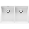 PRIMAGRAN Lavello sottotop Bianco 76x47cm, Lavandino in Granito a 2 vasche + Sifone Classico, Lavabo da Cucina al Mobile 80cm - London Twin S002