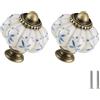 Zernmiarder Confezione da 6 pomelli in ceramica a forma di zucca color avorio e blu, pomelli vintage per cassetti - pomelli per comò antichi con viti, fiore blu