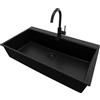 PRIMAGRAN Lavandino Angolare Tutto Nero 88x50cm, Lavello in Granito a 1 vasca + Rubinetto 32x20cm + Set di accessori, Lavabo da Cucina Incasso al Mobile 90cm - Oslo 90 Top S644