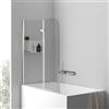 Jaxguom Box doccia per vasca da bagno, 100 x 140 cm, 2 pezzi, pieghevole, in vetro temperato di sicurezza da 6 mm, colore: argento e trasparente, con accessorio per vasca da bagno