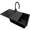 PRIMAGRAN Lavandino da Cucina Tutto Nero 90x50cm, Lavello in Granito a 1 vasca + Rubinetto 40x38cm + Set di accessori, Lavabo da Cucina Incasso al Mobile 60cm - Copenhagen Top S752