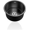 TYLAOXIAO Lavello Cucina 1 Vasca Nero Piccolo,Lavabo Cucina In Acciaio Inox Rotondo con Set Di Drenaggio,Installazione Appoggio o Sottopiano (Ø 40cm)