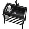 Fdzylyg Lavello Cucina con Mobile,Lavandino da Esterno con Rubinetto,Lavabo Lavanderia in Acciaio Inox Professionale 1 Vasca,Lavatoio Nero Multifunzione,Lavelli Bagno Autoportante,per Interno(80x45x86cm)