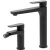Inbagno Set miscelatori lavabo alto e bidet nero opaco in ottone, piletta di scarico per bidet e flessibili di collegamento inclusi, serie ERIKA