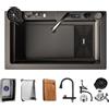 MaxTom Cascata Lavello Cucina Acciaio Inox Set, Singola Ciotola Lavello Workstation Con Display Digitale Rubinetto Pull-Out, Rondella Tazza, Manopole di controllo Set 13 pezzi (Color : Black-Grey, S : 75x4