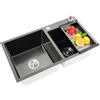 SanBouSi Lavello da cucina in acciaio inox, doppio lavello con dispenser di sapone e scolapiatti, montaggio a filo piatto, 78 x 43 x 22 cm