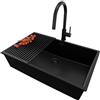 PRIMAGRAN Lavandino da Cucina Tutto Nero 76x47cm, Lavello in Granito a 1 vasca + Rubinetto 40x20cm + Set di accessori, Lavabo da Cucina Incasso al Mobile 80cm - London Slim S531