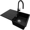 PRIMAGRAN Lavandino da Cucina Nero 78x50cm, Lavello in Granito a 1 vasca + Rubinetto 40x20cm + Set di accessori, Lavabo da Cucina Incasso al Mobile 45cm - Copenhagen Top S301
