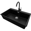 PRIMAGRAN Lavandino da Cucina Nero 78x50cm, Lavello in Granito a 1 vasca + Rubinetto 32x20cm + Set di accessori, Lavabo da Cucina Incasso al Mobile 80cm - Oslo Top S533