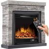 KESSER® Caminetto Elettrico da Appoggio - Effetto Fiamma LED 3D, Funzione Riscaldamento, Potenza 1800W, Aspetto Pietra/Grigio