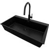 PRIMAGRAN Lavandino Angolare Tutto Nero 88x50cm, Lavello in Granito a 1 vasca + Rubinetto 40x20cm + Set di accessori, Lavabo da Cucina Incasso al Mobile 90cm - Oslo 90 Top S652