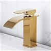 ZYCDP Rubinetto a Cascata Lavabo, Miscelatore per Lavabo da Bagno in Acciaio Inossidabile, Miscelatore Monocomando Lavandino Bagno, oro, Breve