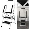 SiKy 3 gradini in acciaio pieghevole portatile Heavy Duty Ladder, 3 gradini con corrimano di sicurezza, scaletta antiscivolo portatile, capacità di carico 150 kg