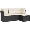 vidaXL Set Divani da Giardino 4 pz con Cuscini Nero in Polyrattan, Set di salotti da Giardino, Divano per Giardino, Set di divani ad Angolo da Esterno
