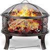TLGREEN Braciere da giardino, braciere da Esterno con parascintille, stabile, fire pit 71 x 65 cm, con griglia per poker, 4 PCS piede, campeggio, spiaggia, tetto, look retrò, squisito motivo erba