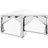 Outsunny Gazebo 4x3 m con Zanzariera e 2 Ingressi, Gazebo da Giardino in Metallo e PE, Bianco e Nero