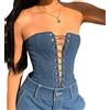 PEWRESLORS Canotta da donna in denim Corsetto Bustier Blu Jean Body Streetwear Cami Cinghie Staccabili Push Up Gilet Criss Cross Anteriore Regolabile (Stile 09), Blu, 4C