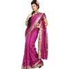 Indian Selections - Viola Rosso Arte Seta Sari tessuto Sari India Golden Border
