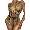 Newfancy Rave Wear - Costume Intero da Donna, con Stampa a Pelle di Serpente, per Festival, Danza, Rave, Vestiti, Oro Lucido
