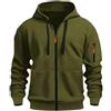 MakingDa Felpa con cappuccio da uomo con zip e tasca a maniche lunghe, con risvolto, in pile, vestibilità aderente, casual, con cappuccio, verde scuro, M, Verde scuro, M