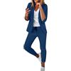 Generico Completo Tailleur Donna Elegante Pantaloni e Giacca da Cerimonia Blazern a Maniche 3/4 Tute Due Pezzi Primaverile Complete da Lavoro Casual Tailleur per Matrimoni e Feste (02-Navy, XL)