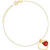 Sakrami Bracciale Argento 925 Bimba + Coccinella Smaltata su un Cuoricino + Confezione Regalo Personalizzata + Idea Regalo Braccialetto per Nascita Comunione o Battesimo (PLACCATO ORO GIALLO)