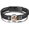 MunkiMix Bracciale in Pelle Uomo con Foto e 2-6 Nomi Personalizzati, Intagliate Perline e Foto, Fibbia con Estensione Regolabile, Regalo per Marito Fidanzato B2