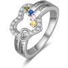 kaululu Anello Personalizzato con Nome Inciso per Donna Anello Cuore con Pietra Portafortuna per Mamma, Moglie, Regali di Fidanzamento, Matrimonio, Festa Della Mamma (4 Nomi)