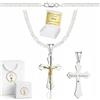 ZELYA Collana con ciondolo a croce in argento 925 per ragazze e ragazzi - 45 cm, collana per Comunione con croce, collana per bambini per Comunione e Battesimo, con scatola regalo e incisione, 45 cm