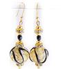 VENEZIA CLASSICA - Orecchini da Donna con perle in Vetro di Murano Originale, Collezione Aida, con foglia in argento o oro 24kt, Made in Italy certificato (nero oro)