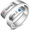 MeMeDIY Anelli di Promessa Personalizzati in Argento Sterling 925 Anello con e Nome Inciso Anello con Pietre Portafortuna per Donna Anello di Fidanzamento Anello regolabile con Apertura -Argento 02