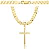 AMAR Collana in oro da uomo con croce 585, catena a croce 925/585 - collana da uomo argento sterling oro, 70 cm