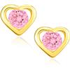 Sakrami Orecchini in Oro 9KT con Cuore e Zirconi Rosa - dolcezza e luce - per Bambina e Ragazza - idea regalo per nascita, battesimo, comunione, compleanno + Confezione regalo personalizzata