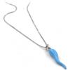 Damiano Argenti Collana con Cornetto Portafortuna in Argento Smaltato Azzurro Argento