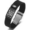 Theluckytag - Braccialetti medici unisex con codice QR, bracciale medico di emergenza, bracciale in silicone impermeabile per polsi fino a 22,9 cm, più spazio e informazioni, 9 pulgadas, Silicone