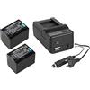 pabuTEL-Bundle Set 3 in 1 per videocamera Sony HDR-CX625 Full HD, con 2 batterie ricaricabili per Sony NP-FV70 (1500 mAh) + caricatore 4 in 1 con USB, Micro USB e caricabatteria da auto + Displaypad Patona