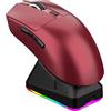 Denash Mouse da Gioco Leggero a 3 modalità con Dock di Ricarica, Luce RGB, Connessione BT Cablata da 2,4 G, Base Magnetica a Ricarica Rapida, 7 Pulsanti, Decalcomanie Adesive (rosso)