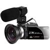 QZCX Videocamera Digitale, Videocamera Videocamera da 3,0 pollici IPS HD. Vlogging Fotocamera Touch Screen Real 2.7K Fotocamere digitali e videoregistratore(Standard,DV03-Mic-Lens)