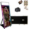 JIAQINMOTD Cabina fotografica a specchio magico da 65 pollici con touch screen interattivo da 32 pollici, luce quadrata RGB, mini PC e custodia da volo per feste di nozze e noleggio eventi (nero, cabina
