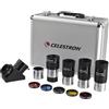 Celestron 94305 Kit oculare e filtri da 2", 12 pezzi - diagonale a specchio 2, adattatore diagonale, 3 oculari E-lux 2", lenti di Barlow 2X, 5 filtri colorati e custodia rigida in alluminio, argento