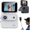 Generic Action Camera 4K 360°, multi-funzionale 143° grandangolare Panoramica Action Camera con Flip Screen, Anti-Shake POV Cam per Vlogging Ciclismo Moto Adventure Registrazione (Bianco)