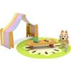 Bluey Bingo's Playroom Official Collectable Play Set with Articulated 2.5 Inch Bingo Action Figure and 6 Fun Accessories Kiwi Rug, Tent, Bench, Xylophone, Claw and Doctors Stethoscope